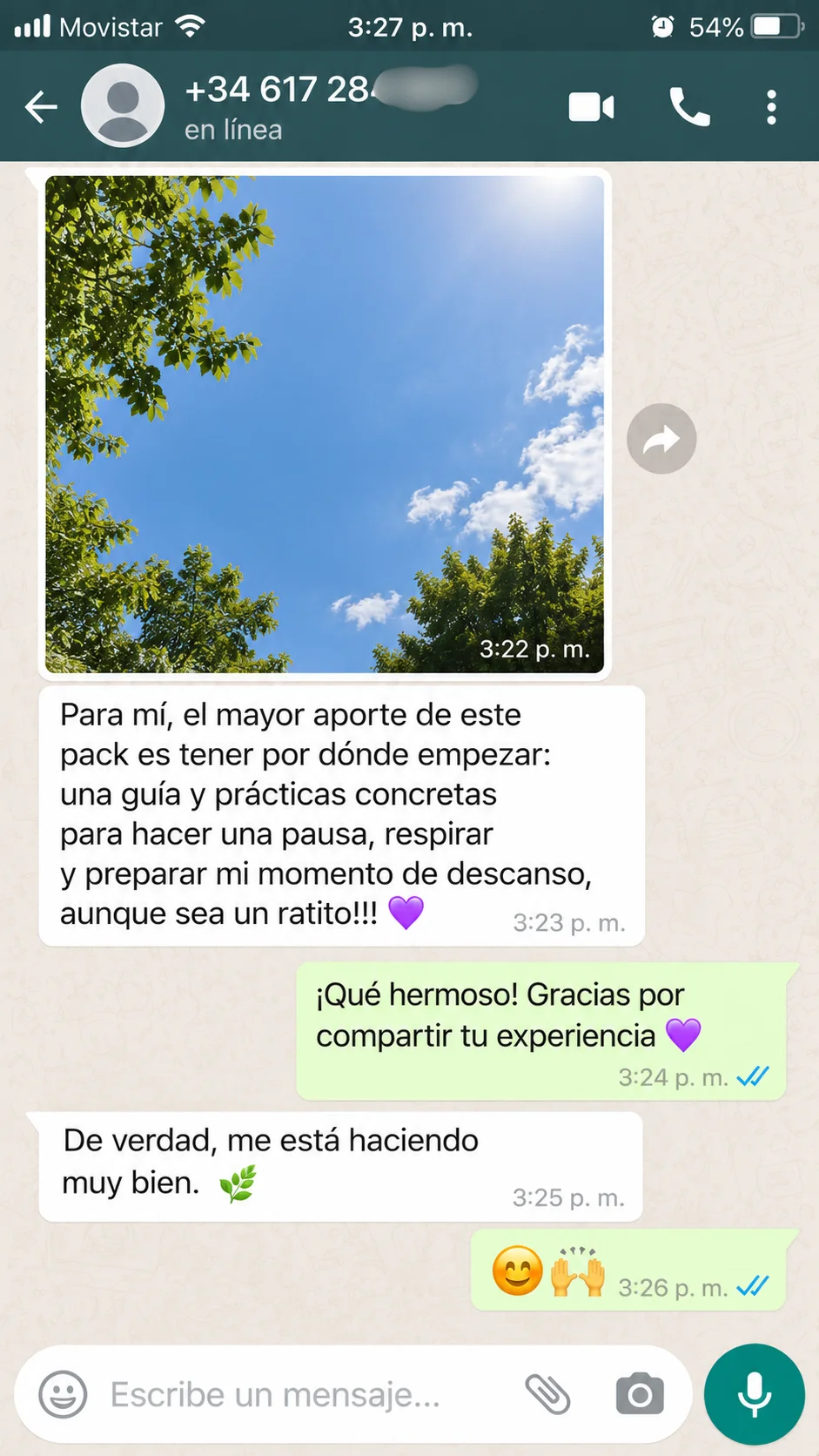 Testimonio: el pack le dio una guía y prácticas concretas para pausar, respirar y descansar