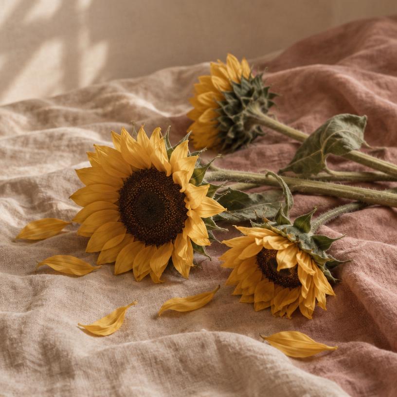 Girasoles sobre lino natural